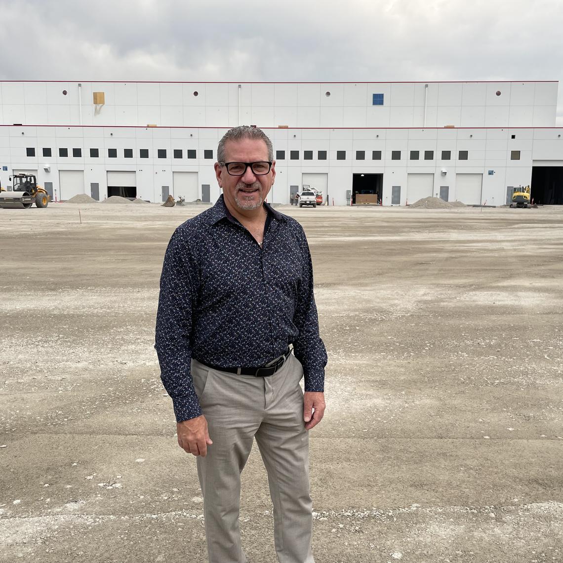 Scott Evans, in front of the two, 21,000-sq.ft. purpose-built stages that should be semi-operable by November. 