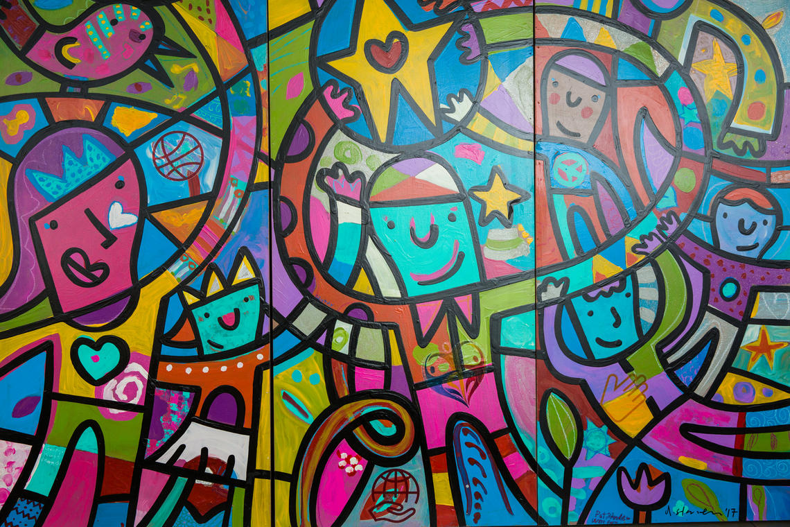colourful mural of cartoon people