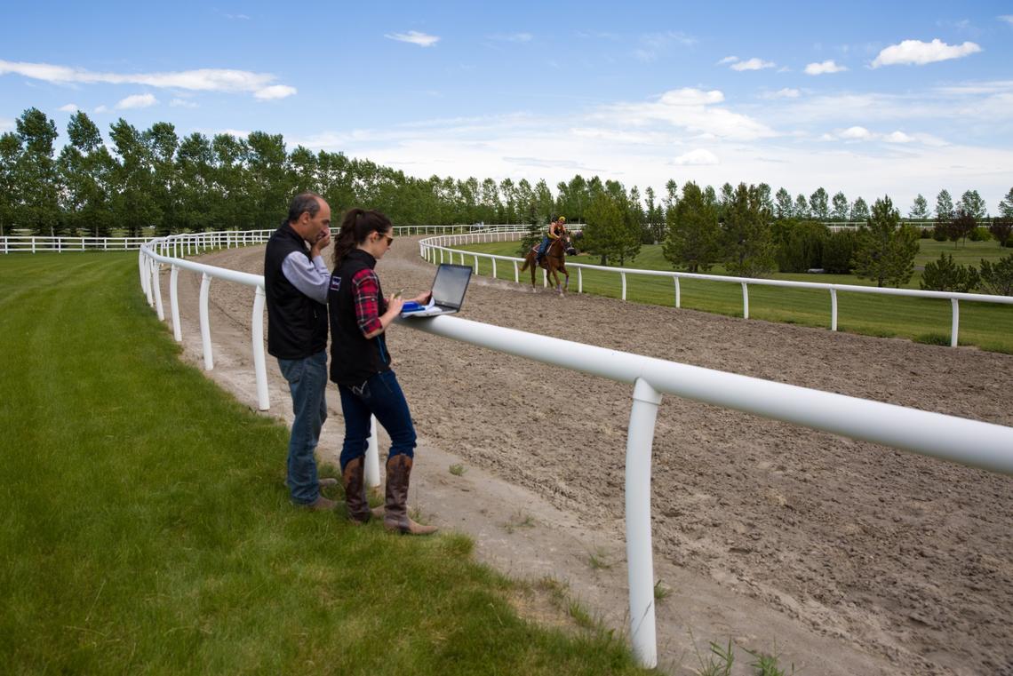 Stephanie Bond with her PhD supervisor, Dr. Renaud Léguillette, researching respiratory function in racehorses.