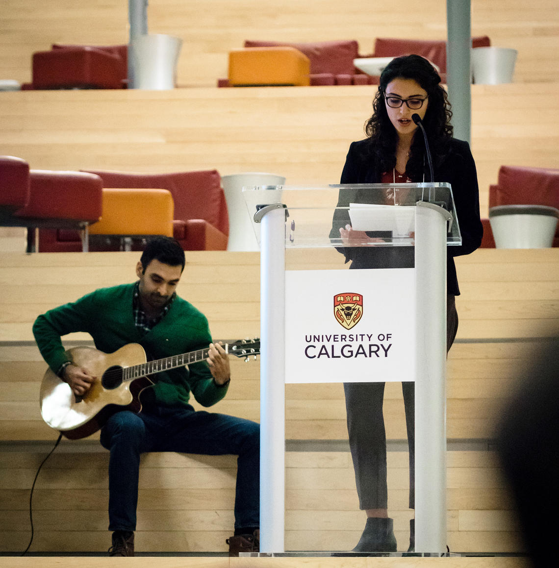 Ashkan Tehrani and Negar Mohammadi play and present at the Innovation4Health Hack Competition. Their presentation won the People's Choice Award. 