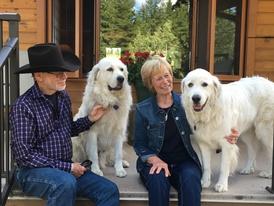 Arlene Bourassa and husband Bruce Newton pose with canine companions, Sarge and Willow in Kamloops.