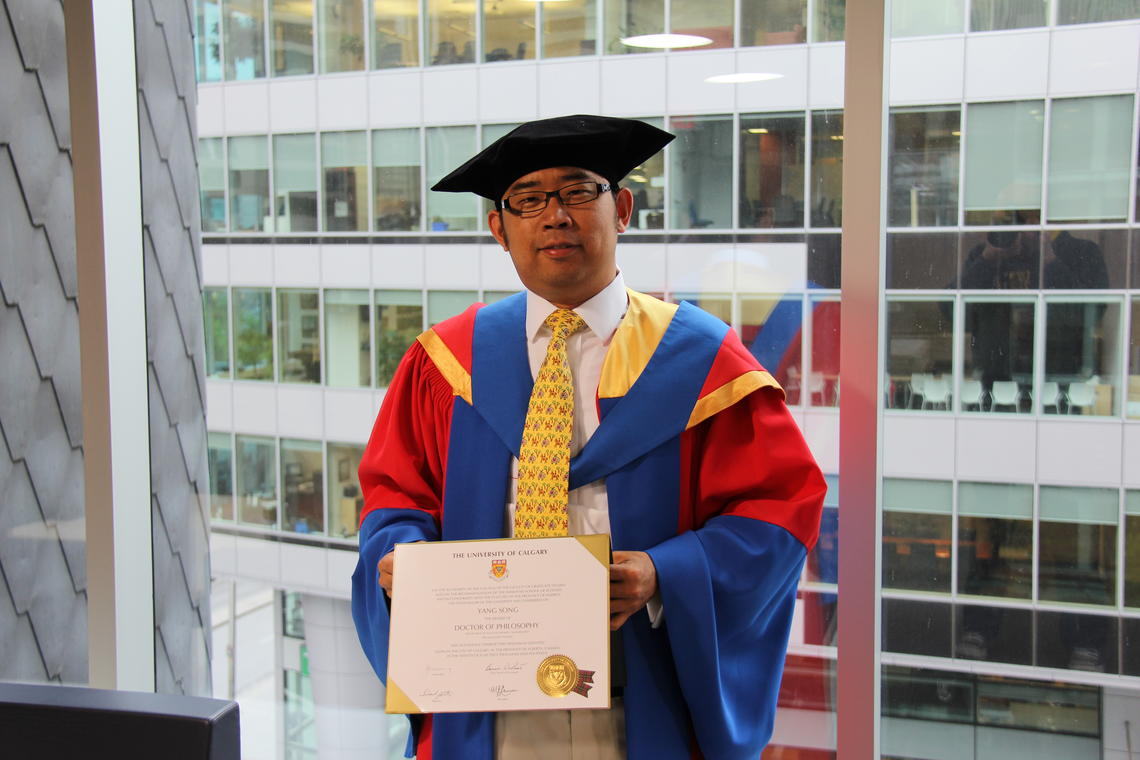 Dr. Victor Song, BA'05, PhD'14, upon receiving his a joint doctorate in Finance and Economics from the University of Calgary