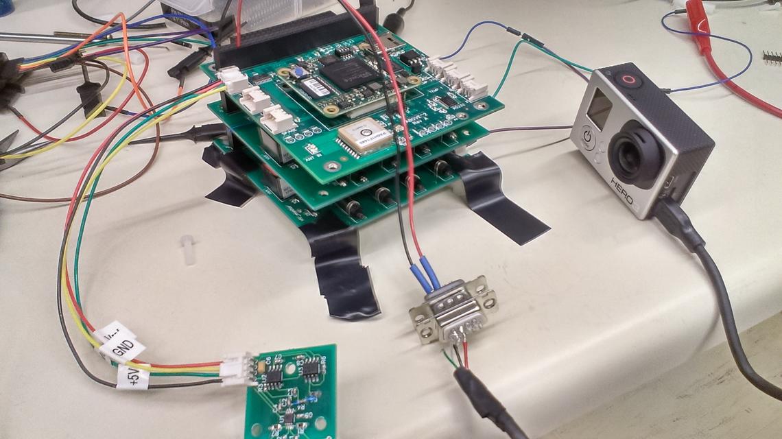 This payload device was designed and built by the students to observe lightning sprites. It had a GoPro camera attached that was pointed down toward the earth.