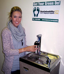 The University is retrofitting 40 water fountains to provide alternatives an alternative to the use water bottles.