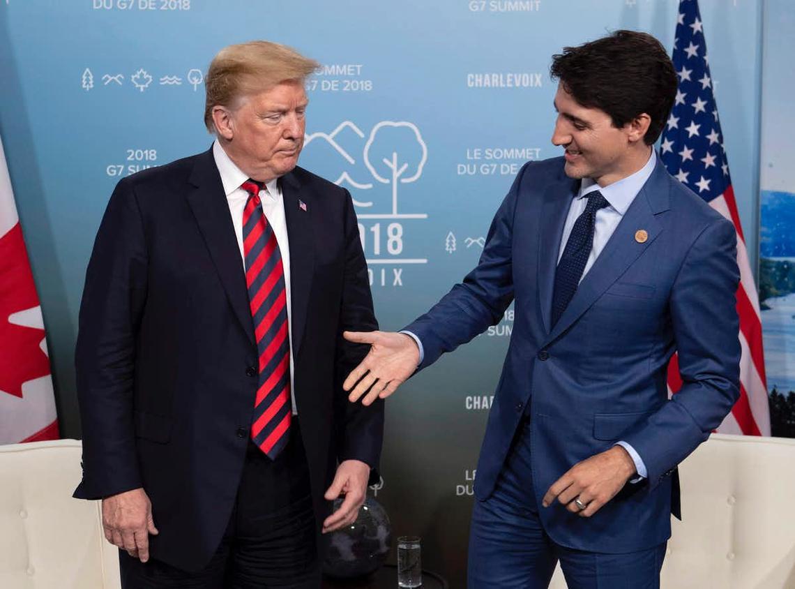 Canada’s Prime Minister Justin Trudeau meets with U.S. President Donald Trump at the G7 leaders summit in La Malbaie, Que., on June 8 – two days before Trump criticized Trudeau and said the United States wouldn’t sign the G7 communique because of ongoing trade disputes. 