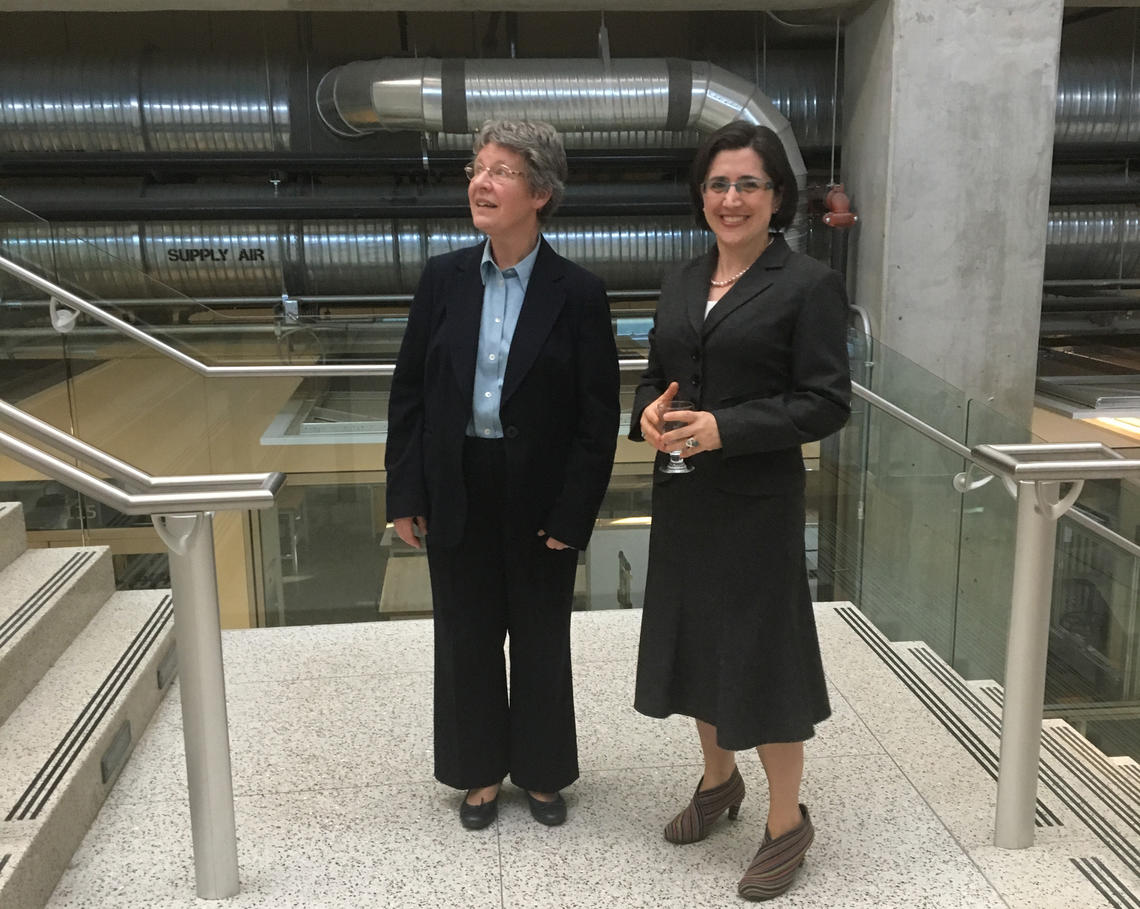 Laleh Behjat with Dame Jocelyn Bell Burnell, who discovered the first pulsar in 1967, during her visit to the University of Calgary in 2018.