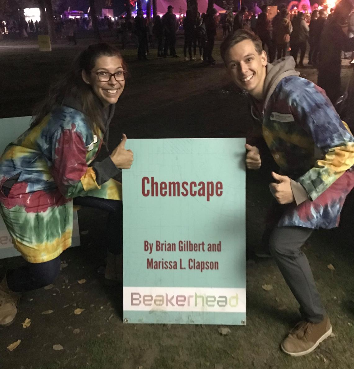 Marissa Clapson, ChemEscape founder and CEO, and Brian Gilbert at ChemEscape's debut at Beakerhead in 2018.