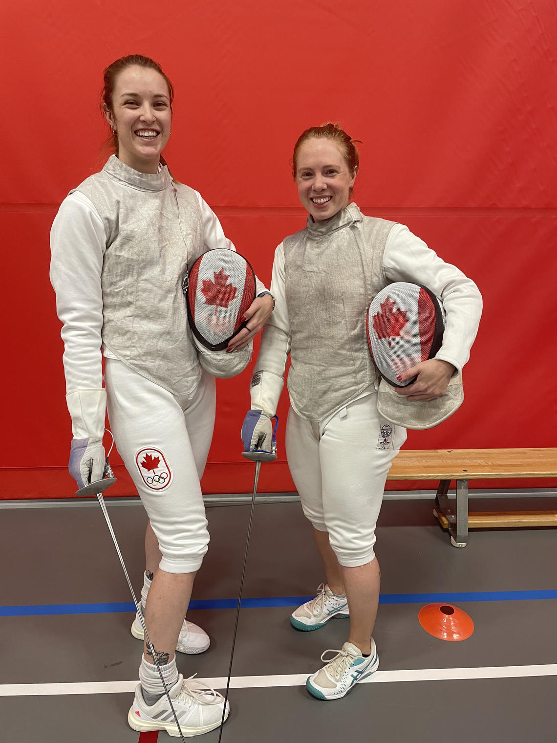 Olympic fencers Alanna Goldie (left) and Kelleigh Ryan fenced with Mini Musketeers from Active Living's summer camp.