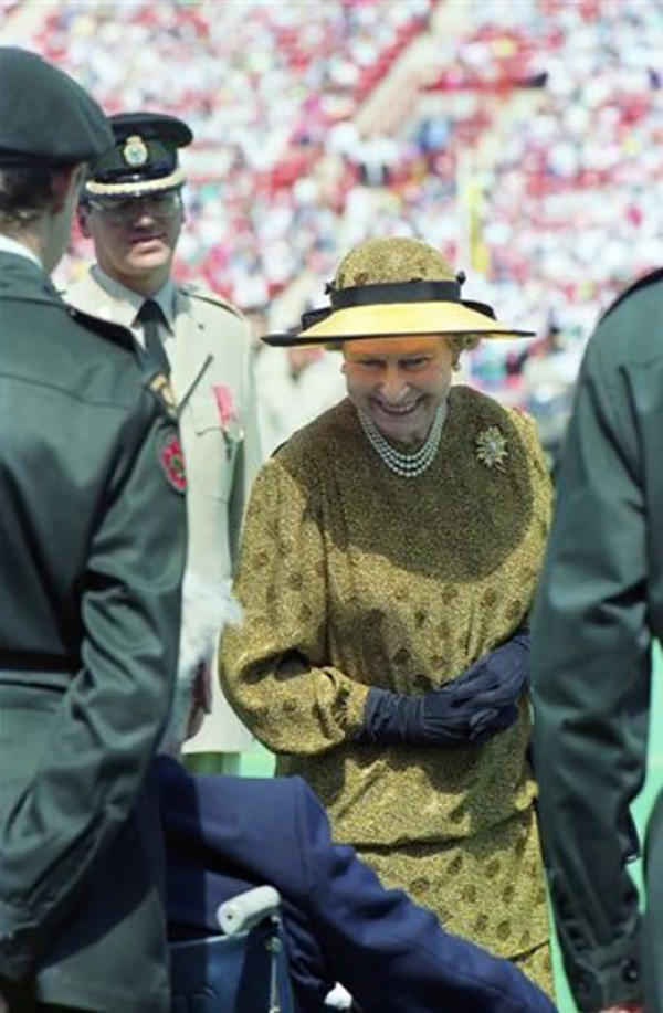 Queen Elizabeth II at McMahon Stadium in 1990