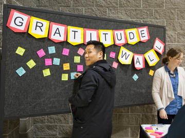 A gratitude wall facilitated by Staff Wellness, part of the Wellness Fair