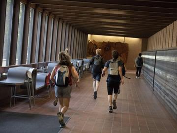Teams racing through the hallways at the 2019 SciEngTech Challenge.