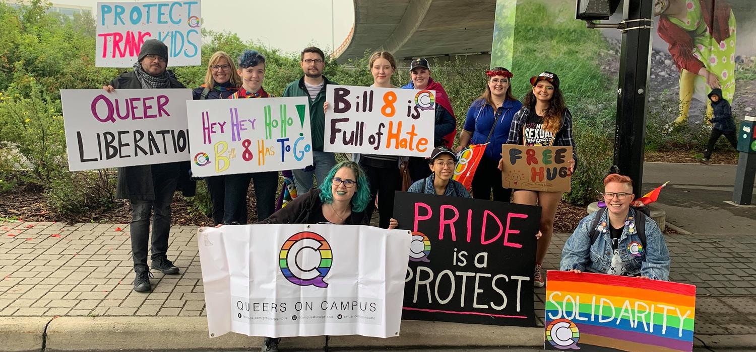 Queers on Campus pose for a photo after the 2019 Calgary Pride parade