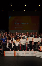 Group photo of the 2019 RBC Fast Pitch Competition student participants and judges. Photos by Kelly Hofer, Haskayne School of Business