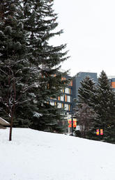 The University of Calgary campus in December 2020 after a light snow fall.