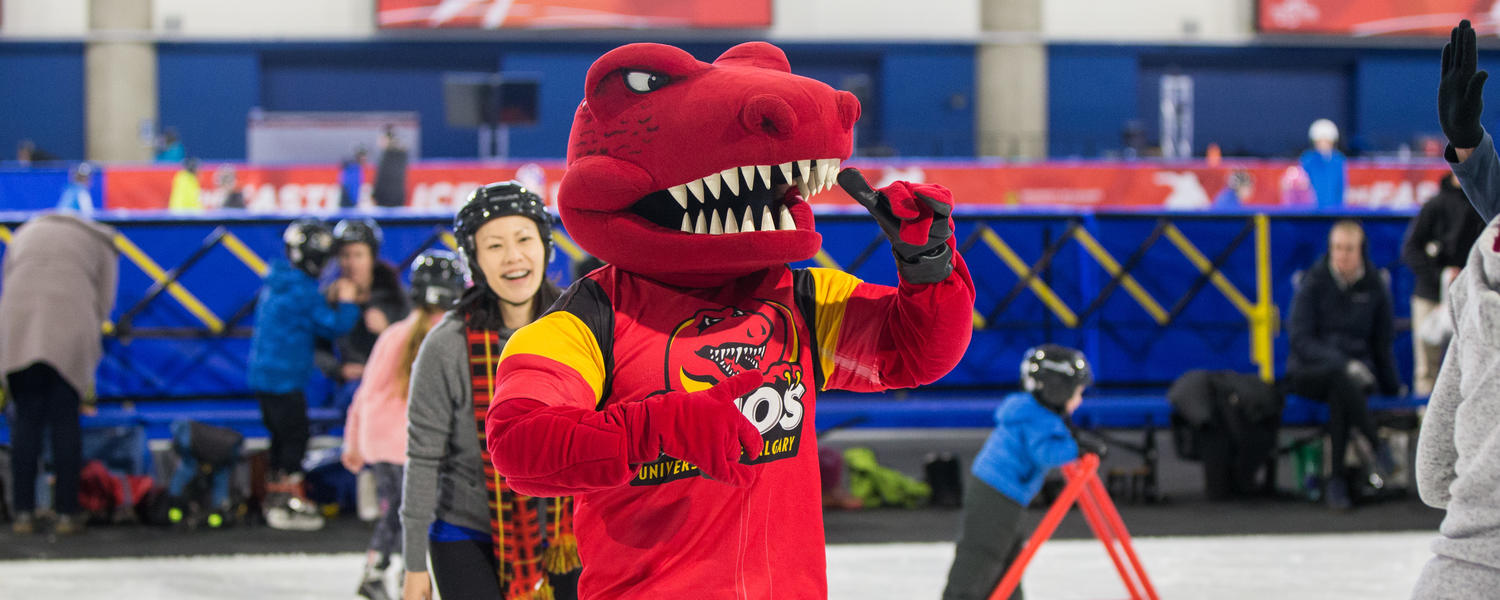 An image of Rex waving and skating on the skating rink