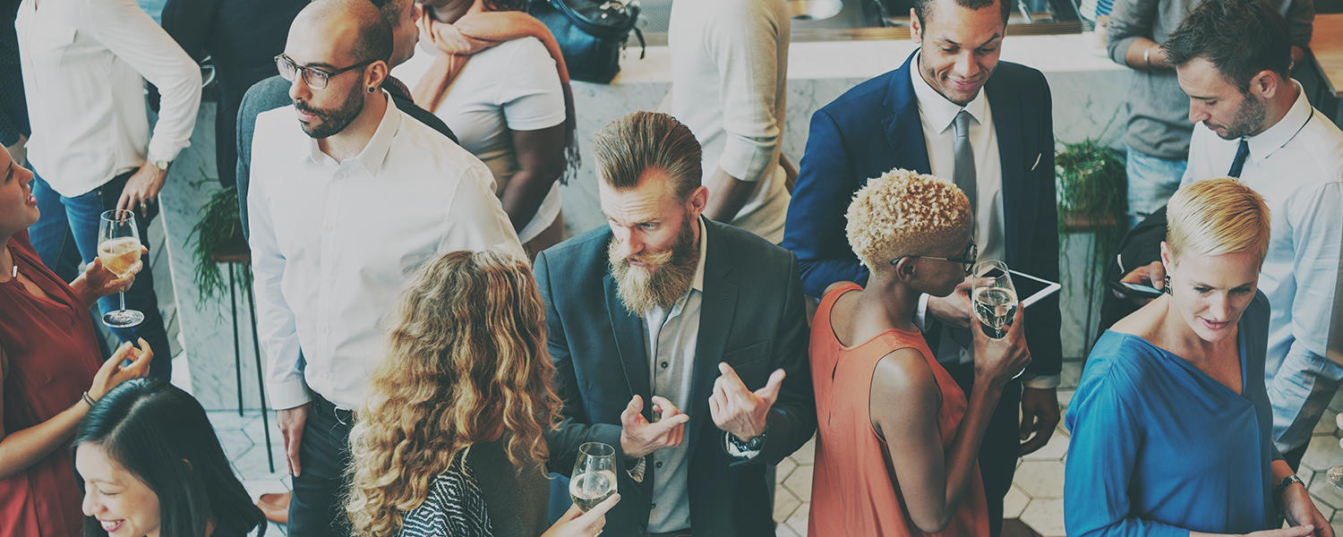 group of young professionals at a networking event