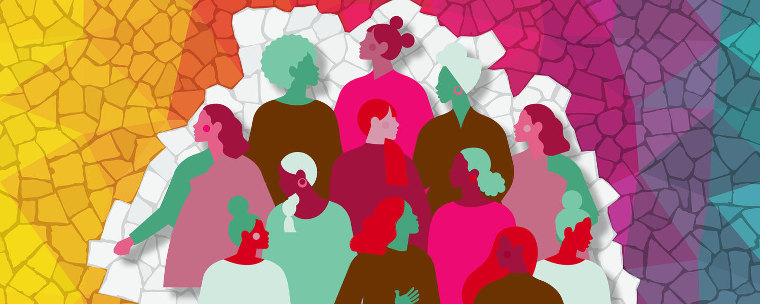 A colorful graphic of a diverse group of people.