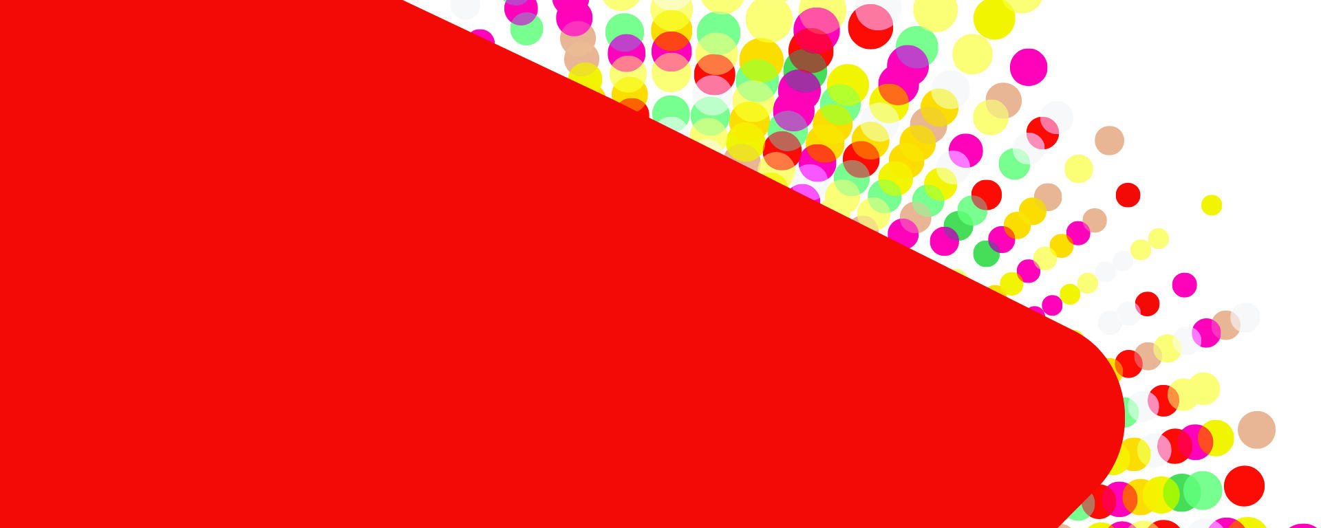 A red banner with yellow, green, and red confetti on the right hand side. 