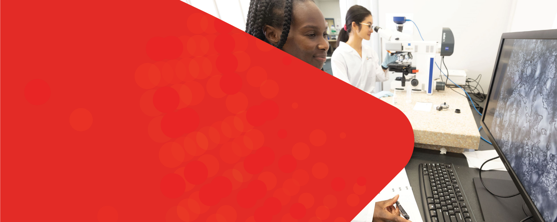Red Alumni All-Access banner with a photo of the Life Sciences Innovation Hub lab in the background.