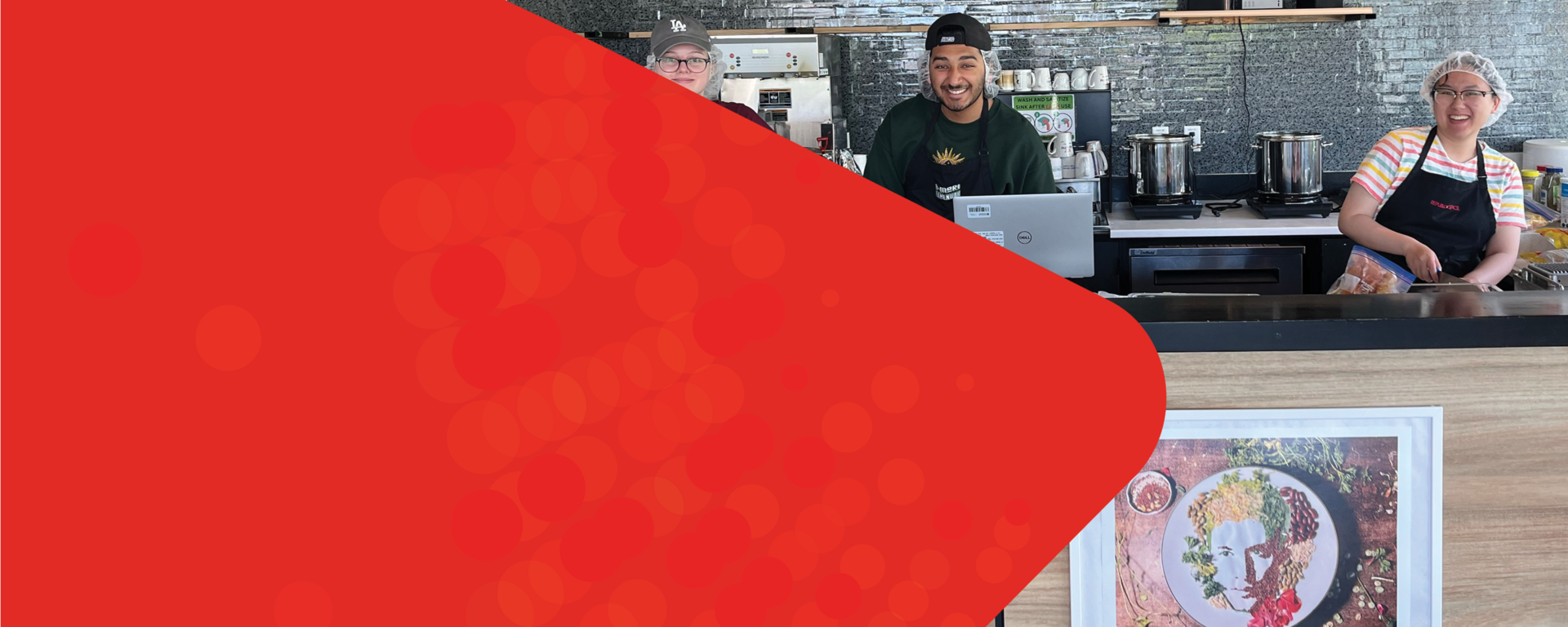 alumni all access banner with an image of the campus food hub