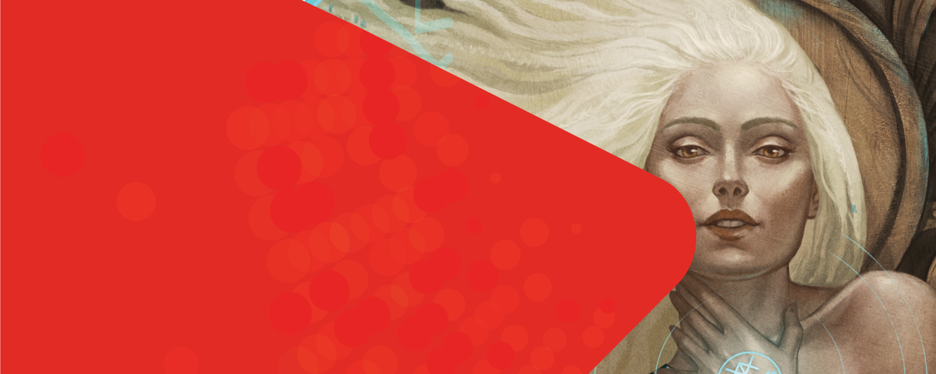 alumni all access banner with an image of a fantasy-style drawing of a woman with long blonde hair