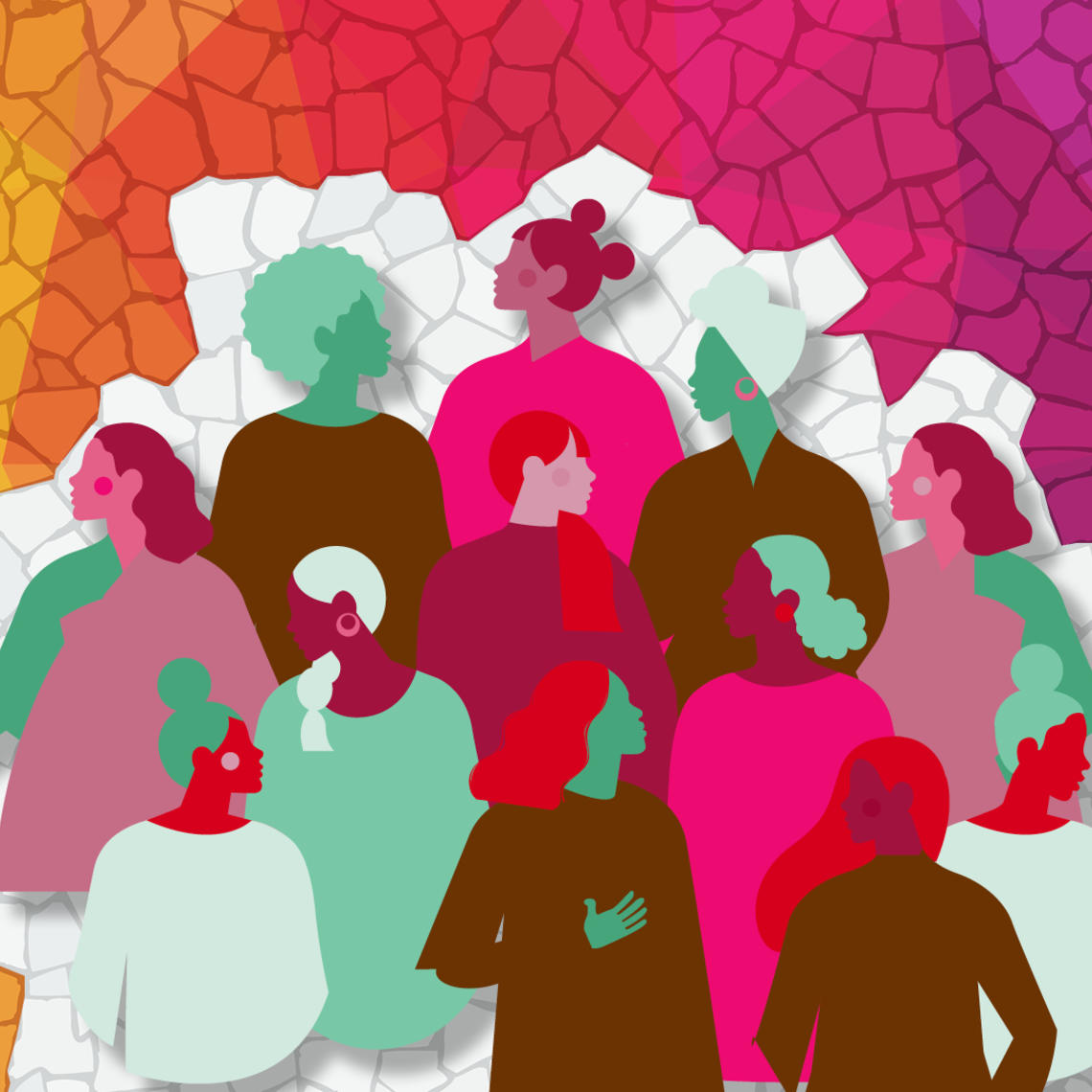 A colorful graphic of diverse people
