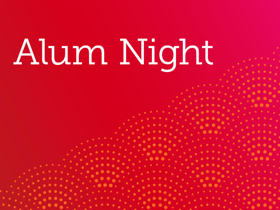 Alum Night banner in red