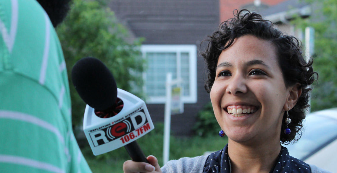 For 3 ½ years, Noha Mohamed has been hosting Calgary Arabia, on Red FM. Here, she’s interviewing attendees at the Calgary Arab Film Nights Festival.