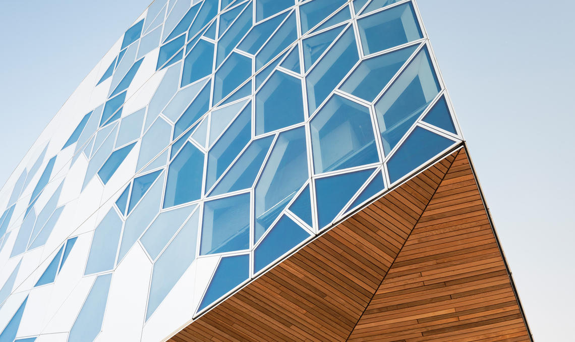 The geometric windows of the already iconic Calgary Central Library.