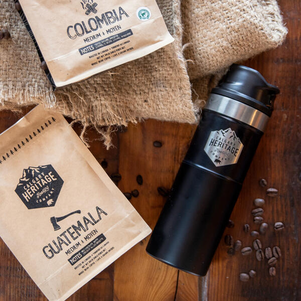 coffee beans and tumbler
