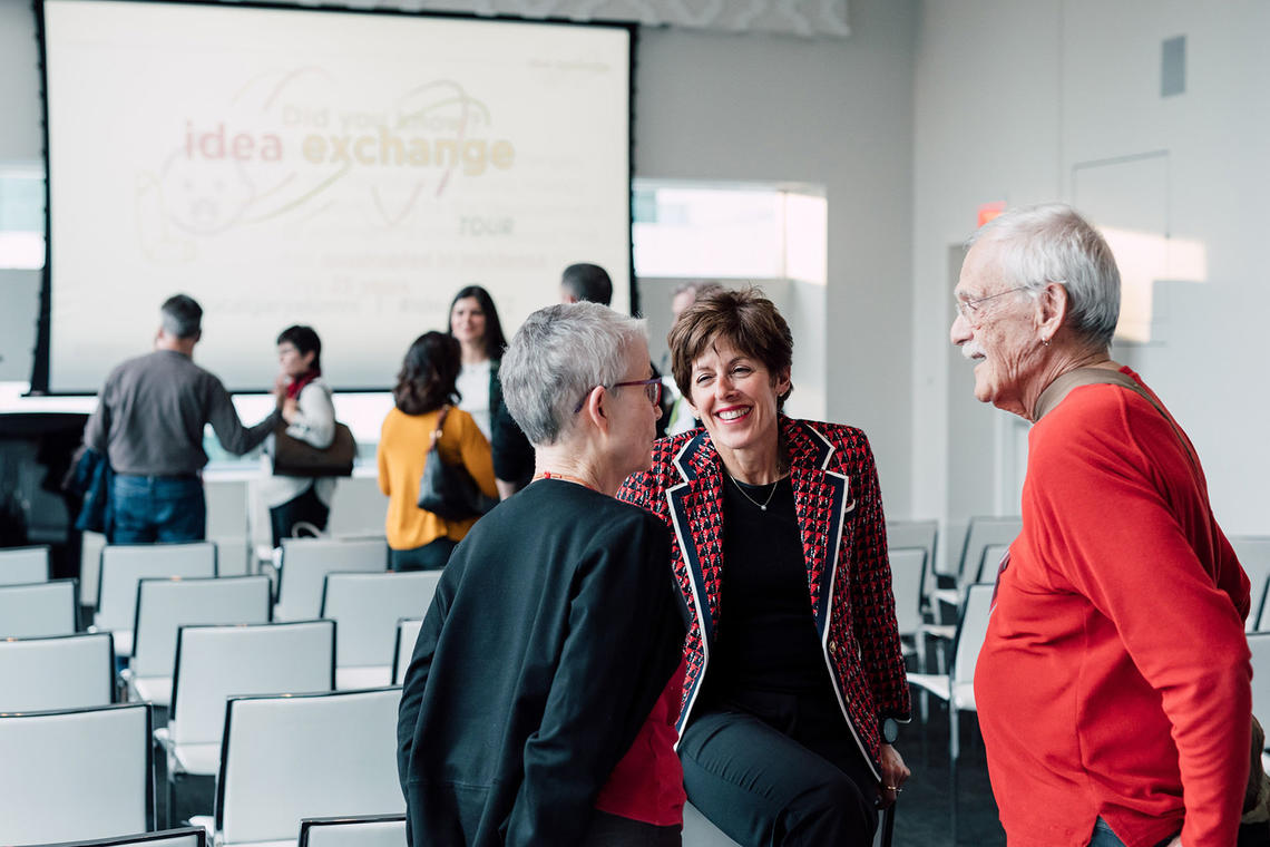 Idea Exchange  In Toronto to discuss the mighty roles our microbiome plays in our health were (L-R): Margaret Newall, Hon. LLD’03; UCalgary Chancellor Deborah Yedlin; Walter Cavalieri, BSW’86.