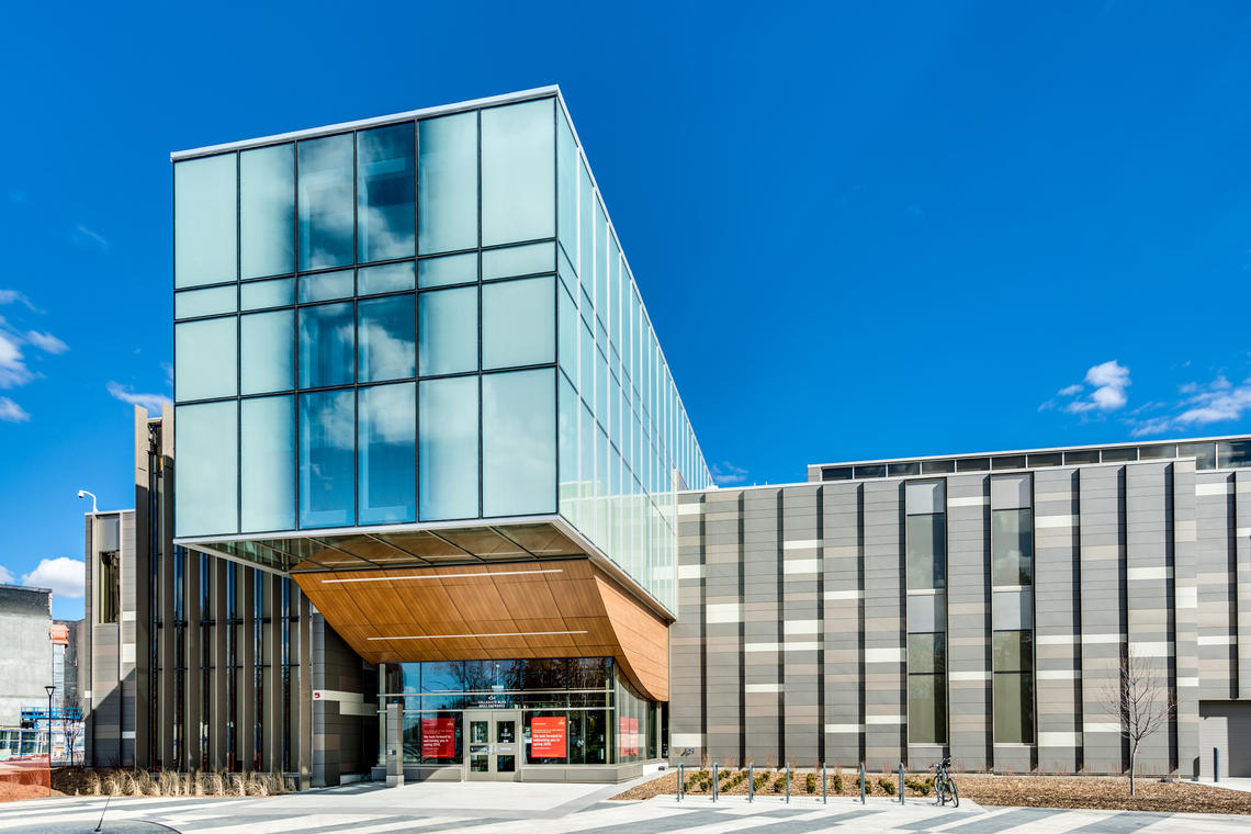 The elegant exterior of the Taylor Institute, one of UCalgary’s LEED buildings on campus.