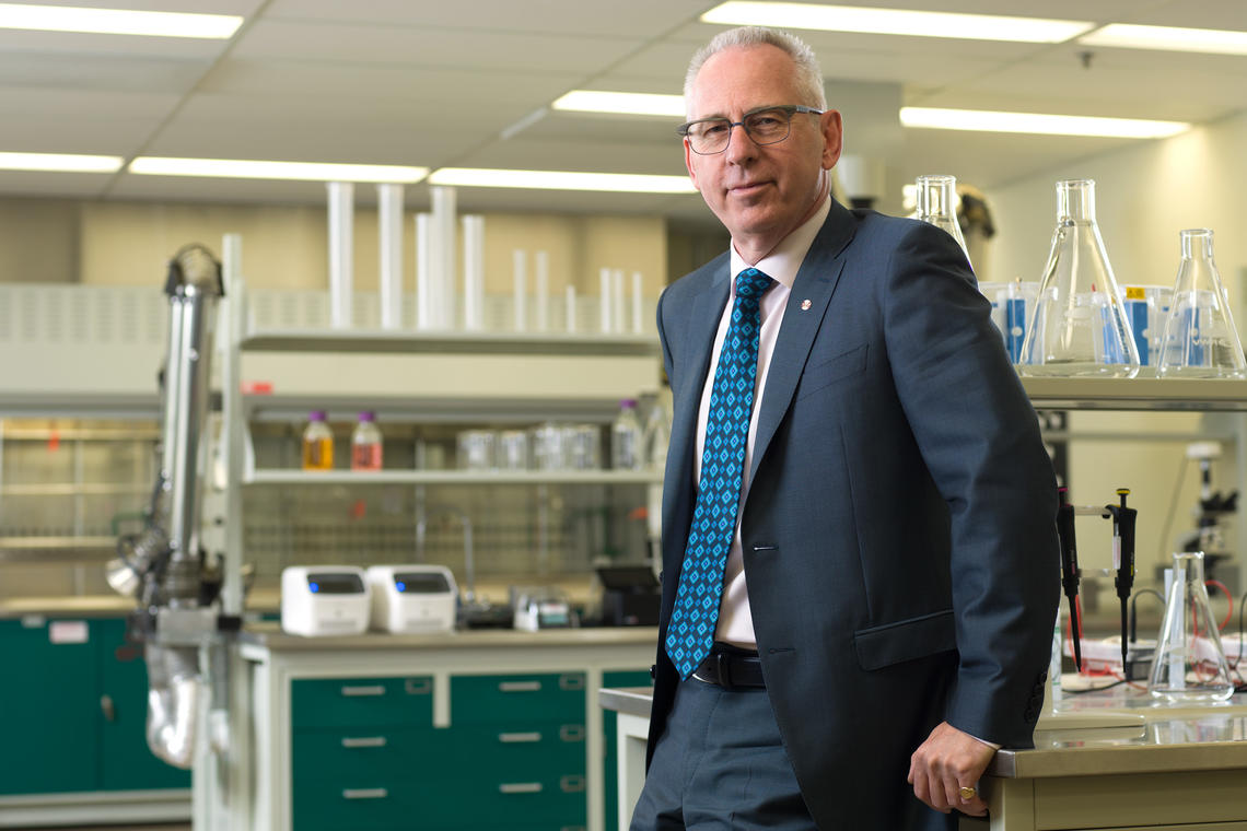 Ed McCauley in the new Life Sciences Innovation Hub that offers 30,000 sq. ft. of lab space.