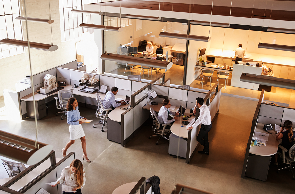 Professionals in a busy office environment