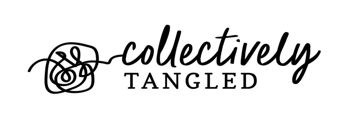 A photo of black lines tangled in a ball leading to the words "collectively tangled" with "collectively" written in script