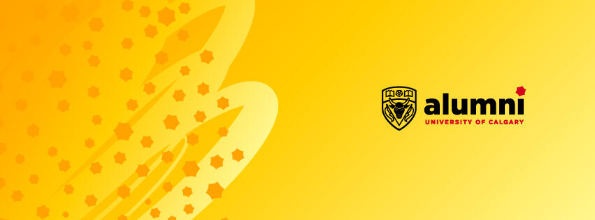 Yellow graphic with Alumni logo on the right.