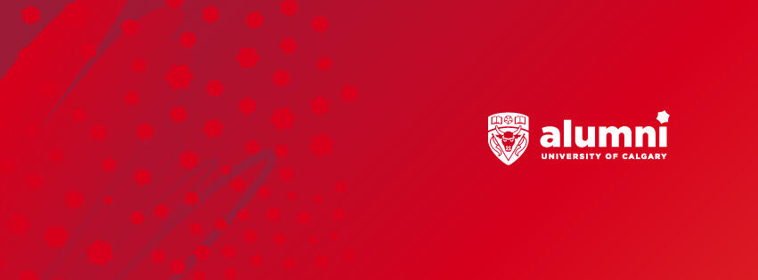 Red graphic with Alumni logo on the right.