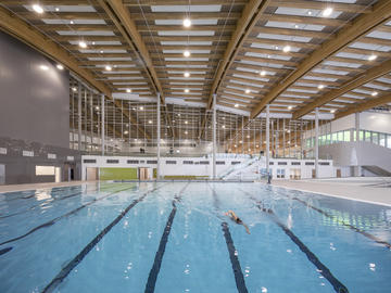 One of the 284,000-square-foot facility’s three swimming pools.