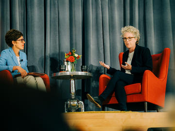 Susanne Craig, addresses the audience at Alumni Weekend, 2019. 