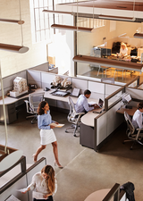 Professionals in a busy office environment