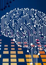 A colourful block background with a brain 