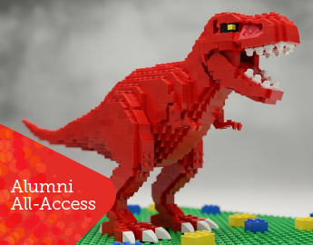 A red T-Rex built out of LEGO