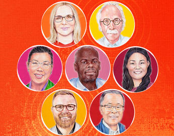 Seven hand-drawn headshots of the Arch Award recipients.